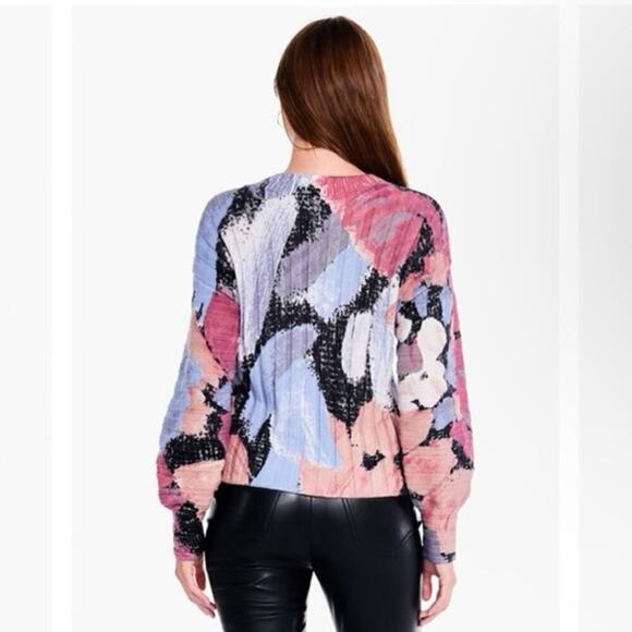 NIC+ZOE NWT Autumn Bloom Absract Floral Print Crew Neck Sweater Size Large - Picture 3 of 10